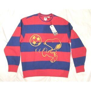 New Levis Peanuts Crew Neck Snoopy What A Moment Soccer Pullover Sz M Irregular